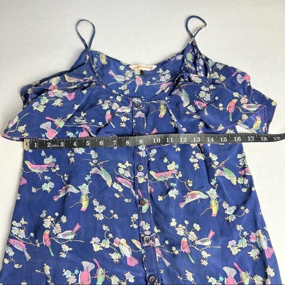 REBECCA TAYLOR Size 4 Silk Spaghetti Strap Top Floral with Ruffle Detail - Picture 7 of 9